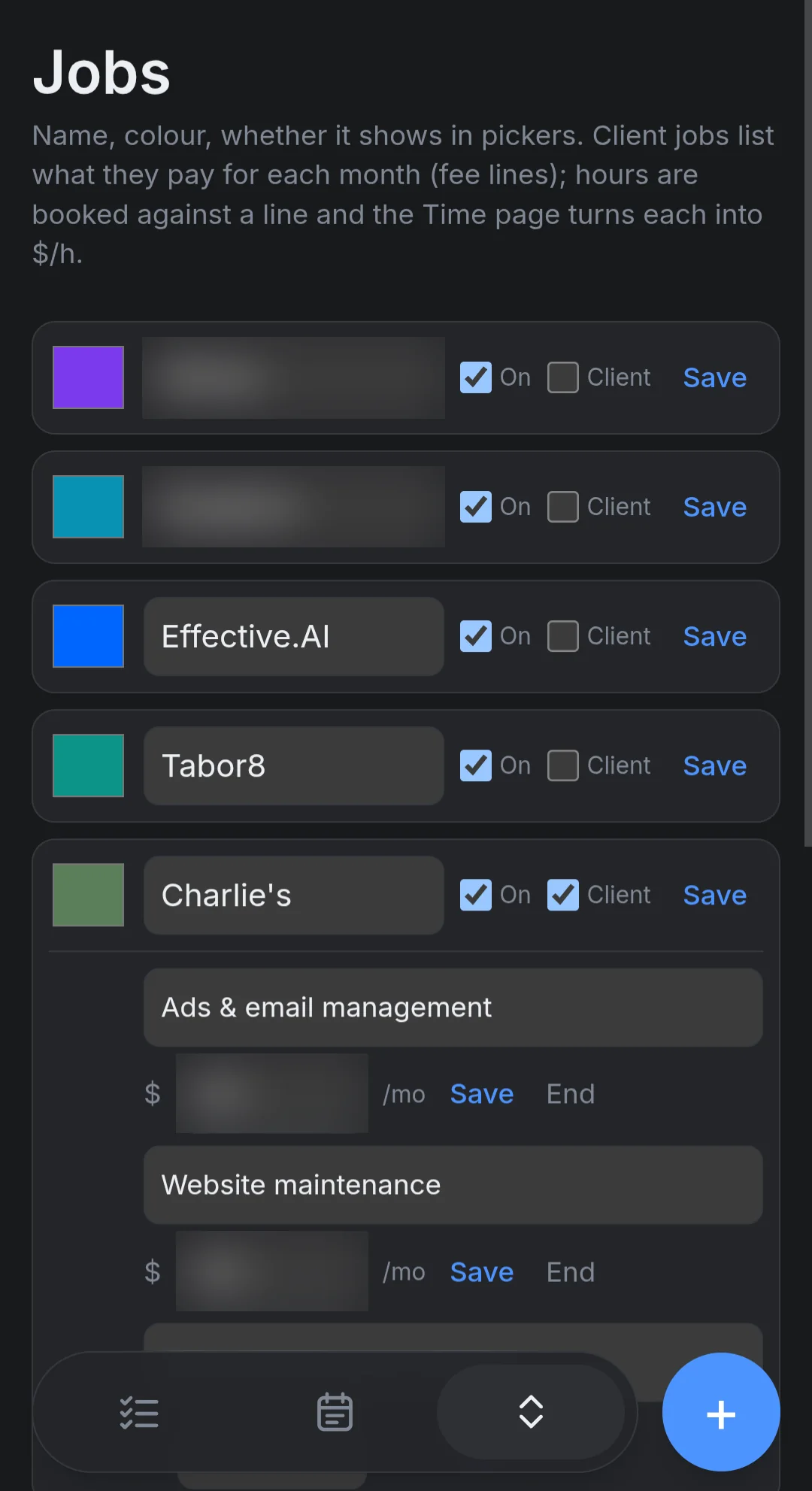 Slate jobs page with monthly fee lines